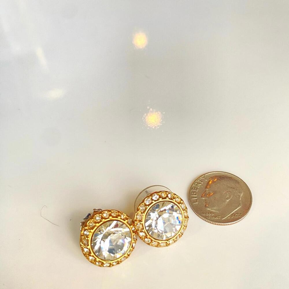 VTG Givenchy Gold-Tone Swarovski Crystal Halo Stud Earrings - Picture 5 of 7